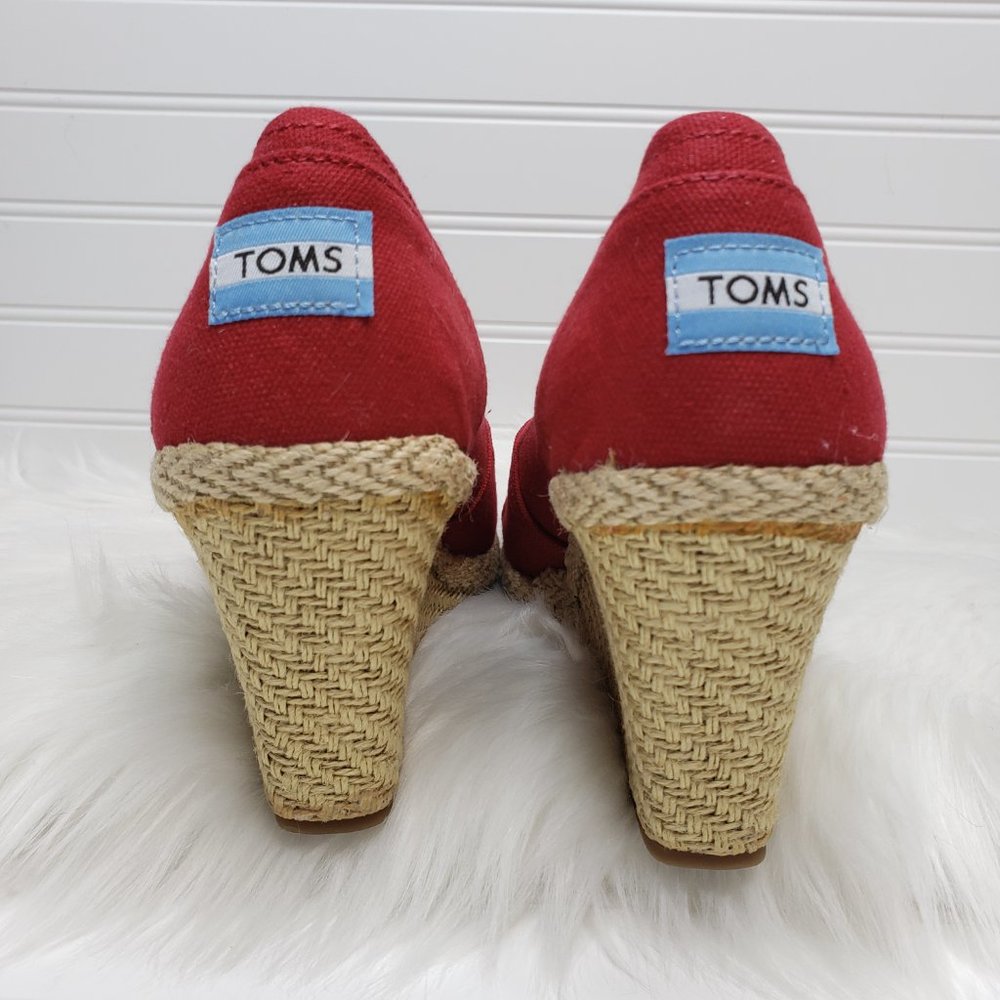TOMS Women's Classic Espadrille Wedge Sandal Red Scattered Woven Open Toe Sz 10 - Picture 4 of 8